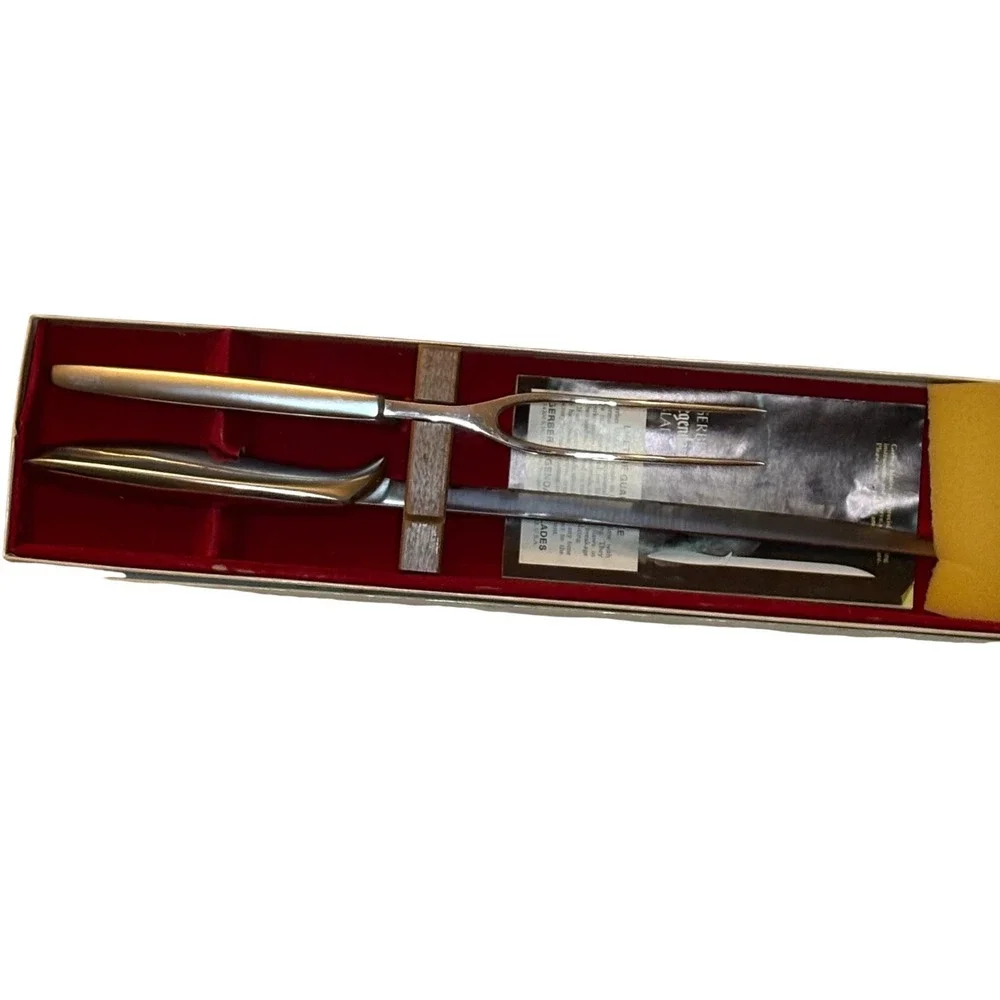 Vintage Gerber Balmung Carving Knife & Siegfried Fork Set Boxed Legendary Blades